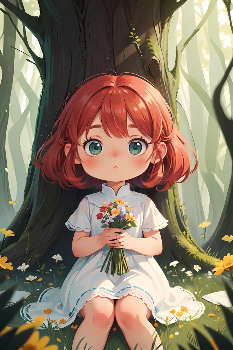 397739-1020426491-masterpiece,best quality,1girl, sitting on grass, flowers, holding flowers, warm lighting, white dress, blurry foreground, (fore.png